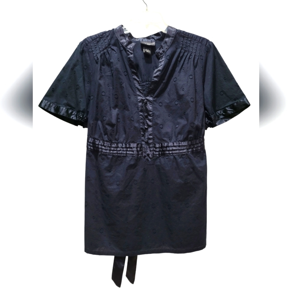 2X or 16/18 LANE BRYANT V-Neck 3/4 Button Down 100% Cotton Polka Dot Satin Trim